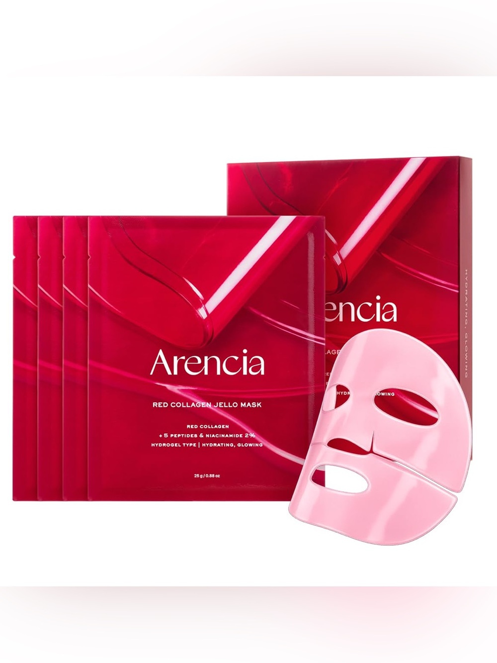 Arencia Red Collagen Jello Mask- box of 4, elasticity, glow, hydrate, pores